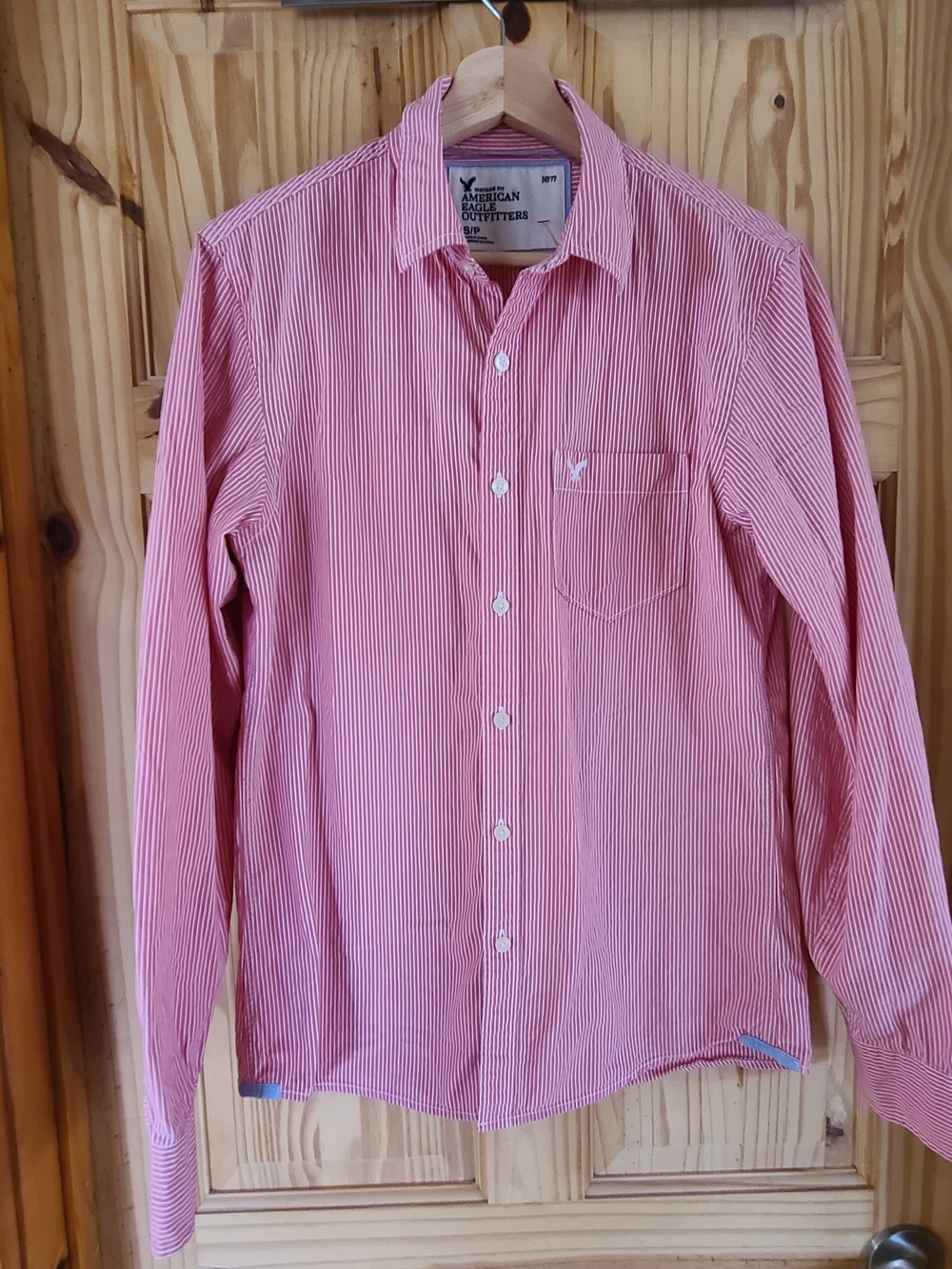 American Eagle Outfitters Men’s Red Striped Button-Up Shirt